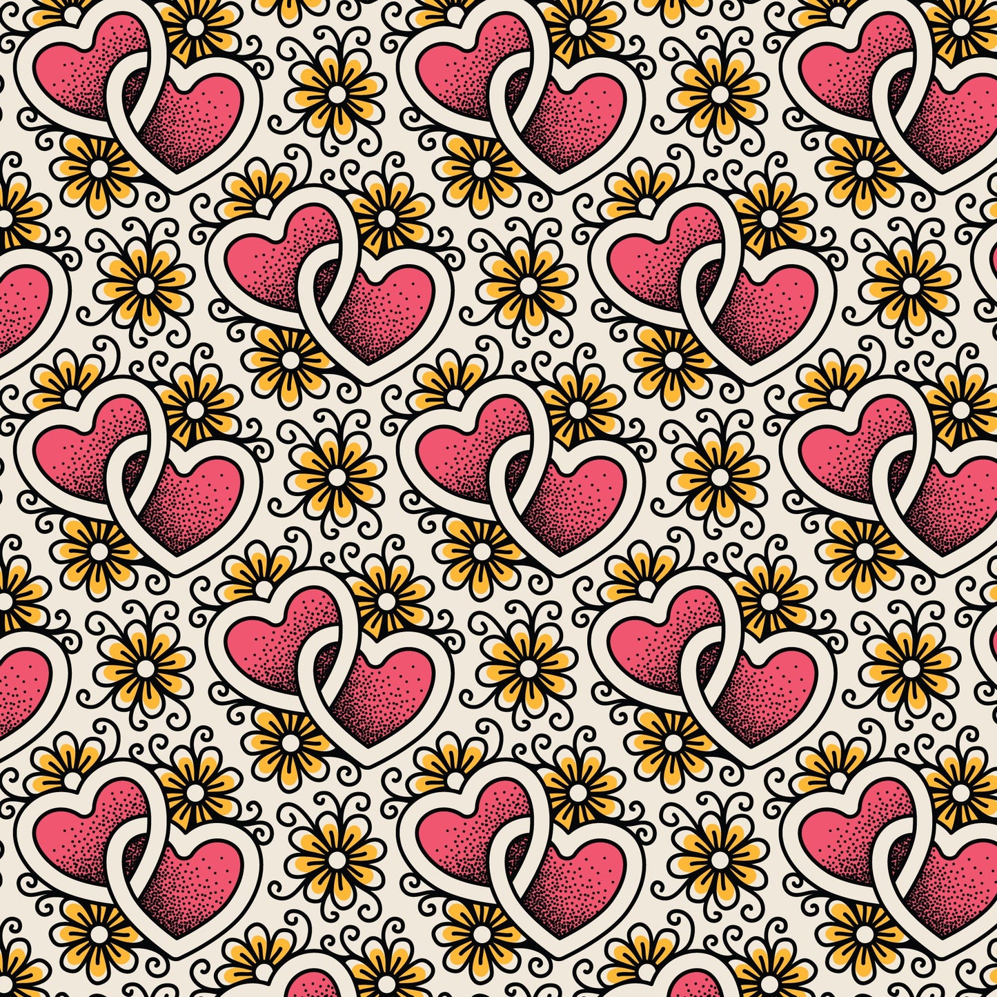 Joined Hearts Love Ink 3385 Cotton 44”/45” Fabric Per Yard