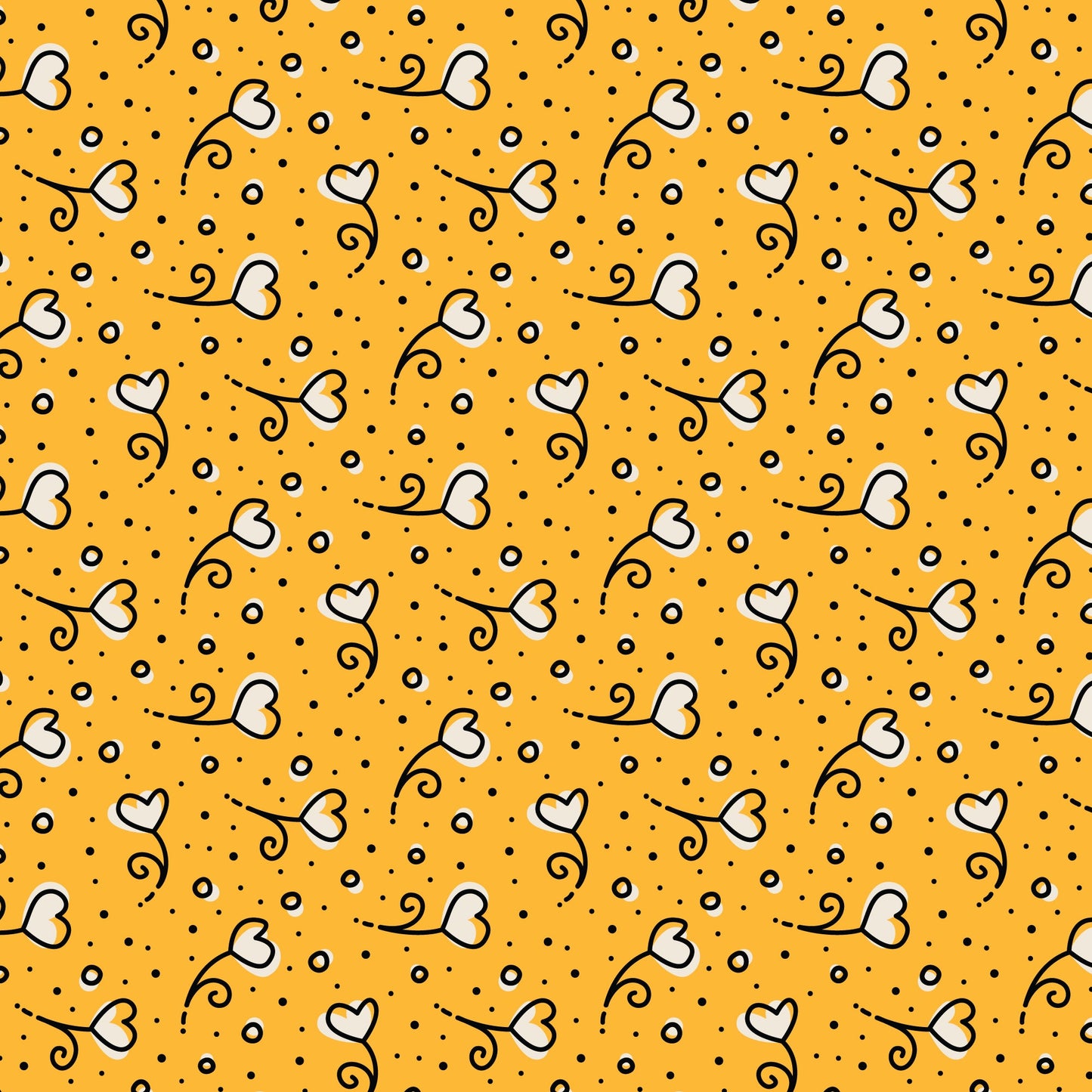 Yellow Heart Blossoms Love Ink 3384 Cotton 44”/45” Fabric Per Yard