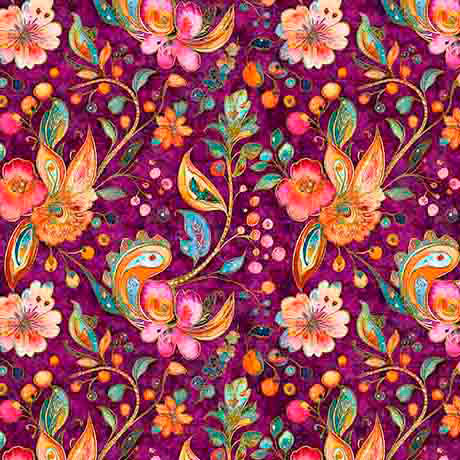 Fluttering Gardens Butterfly Floral Paisley Sangria Cotton 44"/45" Fabric Per Yard