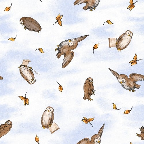 Light Blue Classic Winnie Owls Cotton 43"/44" Fabric Per Yard
