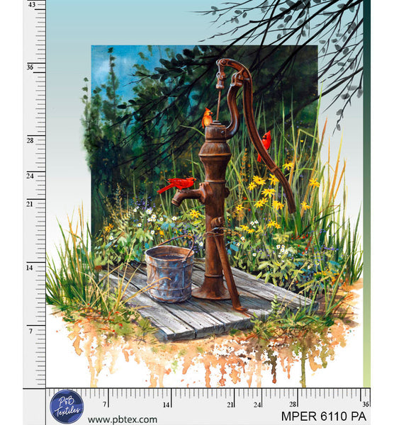 Rusted Water Pump Meadow Perch MPER-6110-PA Cotton 44”/45” Fabric Per Yard