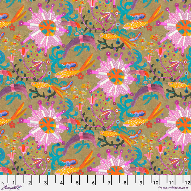 SM Goldfish Star Gold Colori Cotton 44"/45" Fabric Per Yard
