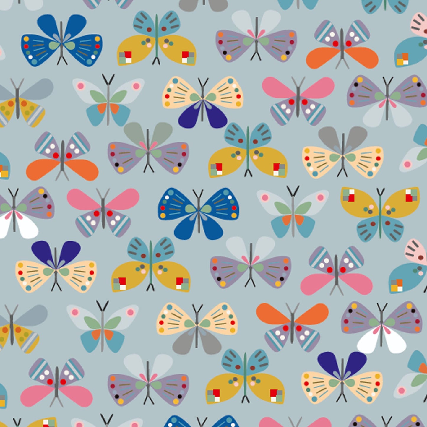 Blue Butterfly 43"/44" Cotton Fabric Per Yard