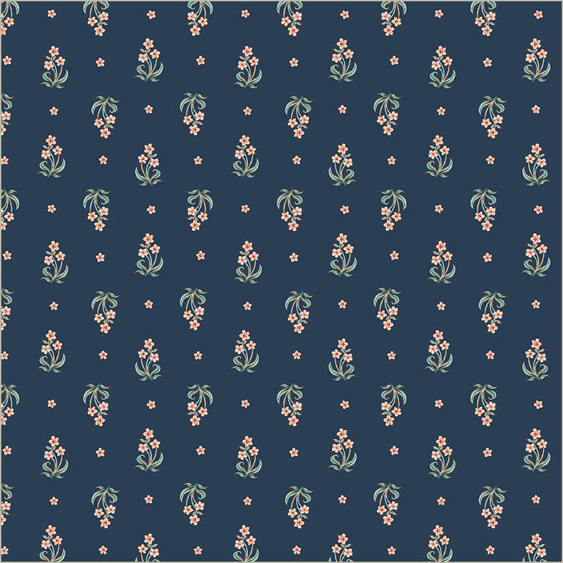 Tapestry Posy Prussian Cotton 43”/44” Fabric Per Yard