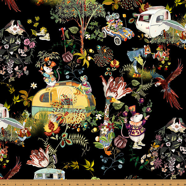 Black Campers Mousing Around 43"/44" Fabric Per Yard