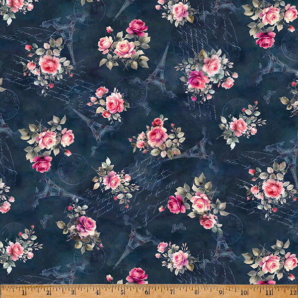 Bonjour Belle Deep Blue 43"/44" Fabric Per Yard