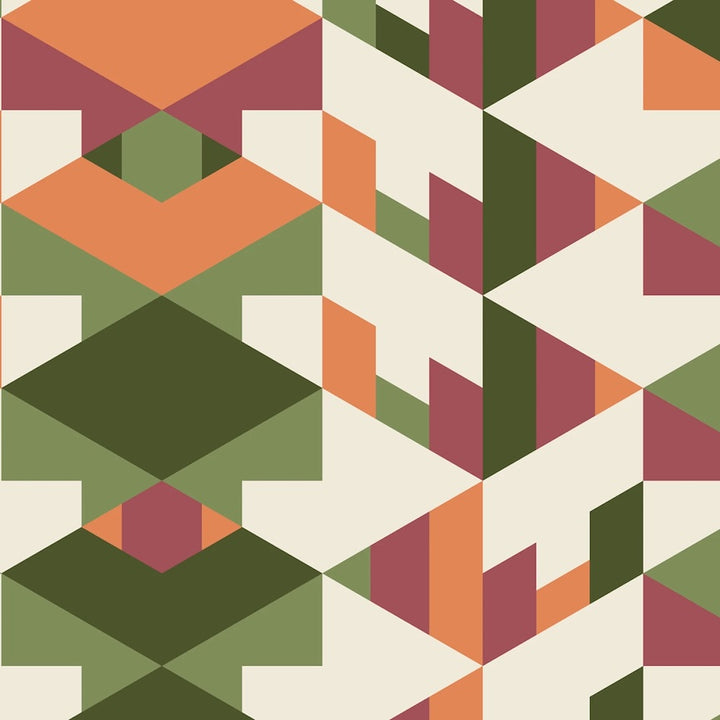 Orange and Green American Bold Hollyhock Cotton 44”/45” Fabric Per Yard