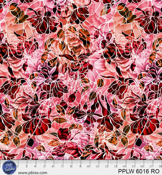 108" Petal Play Pink Red Florals Cotton Wideback Fabric per yard
