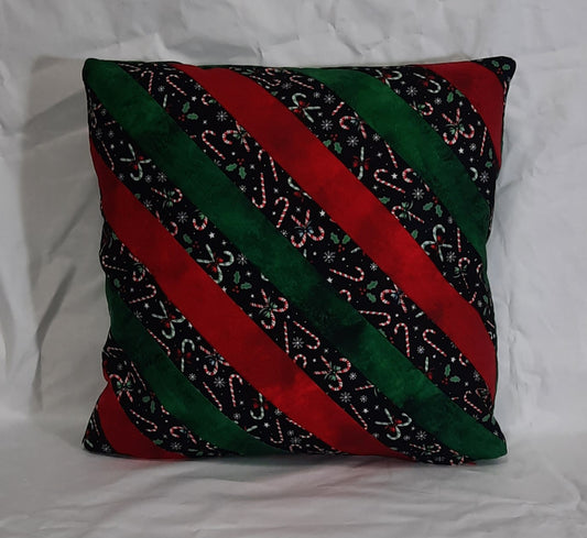 15"x15" Candy Cane with green and red striped pillow