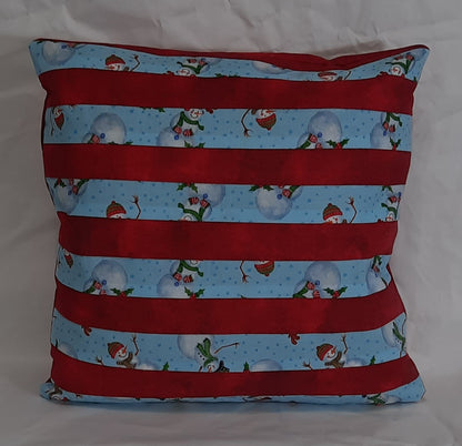 15"x15" Snowman and red stripes pillow