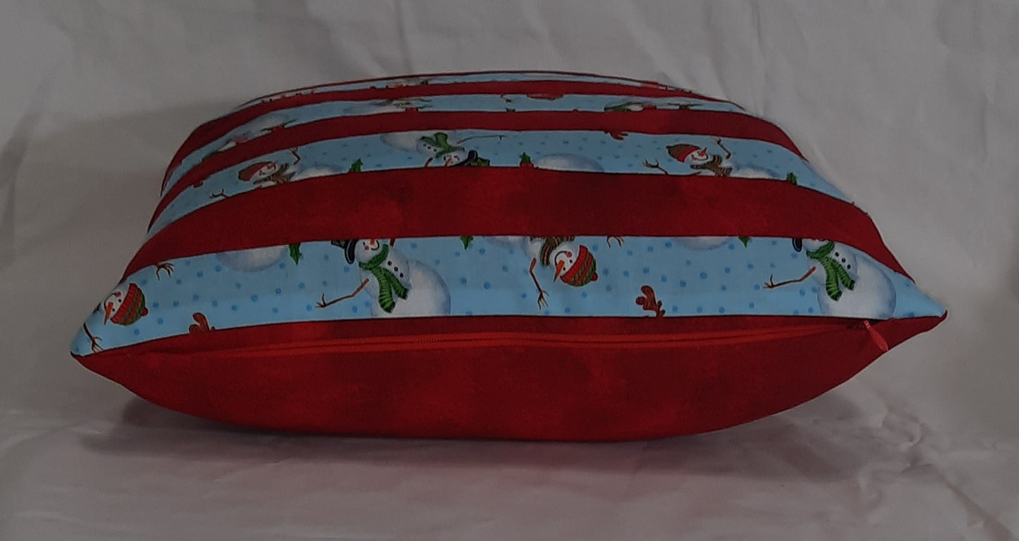 15"x15" Snowman and red stripes pillow