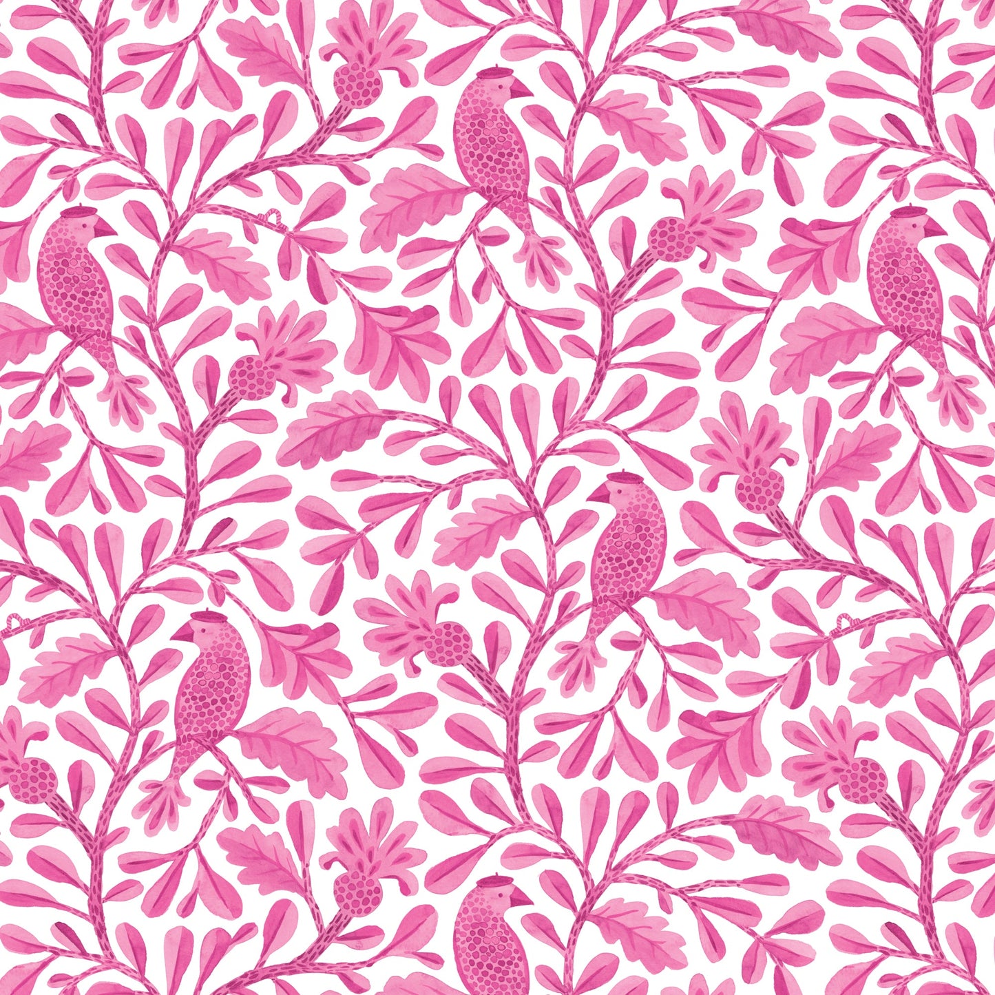Bubblegum Roux Birds and Branches Cotton 44”/45” Fabric Per Yard