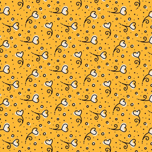 Yellow Heart Blossoms Love Ink 3384 Cotton 44”/45” Fabric Per Yard