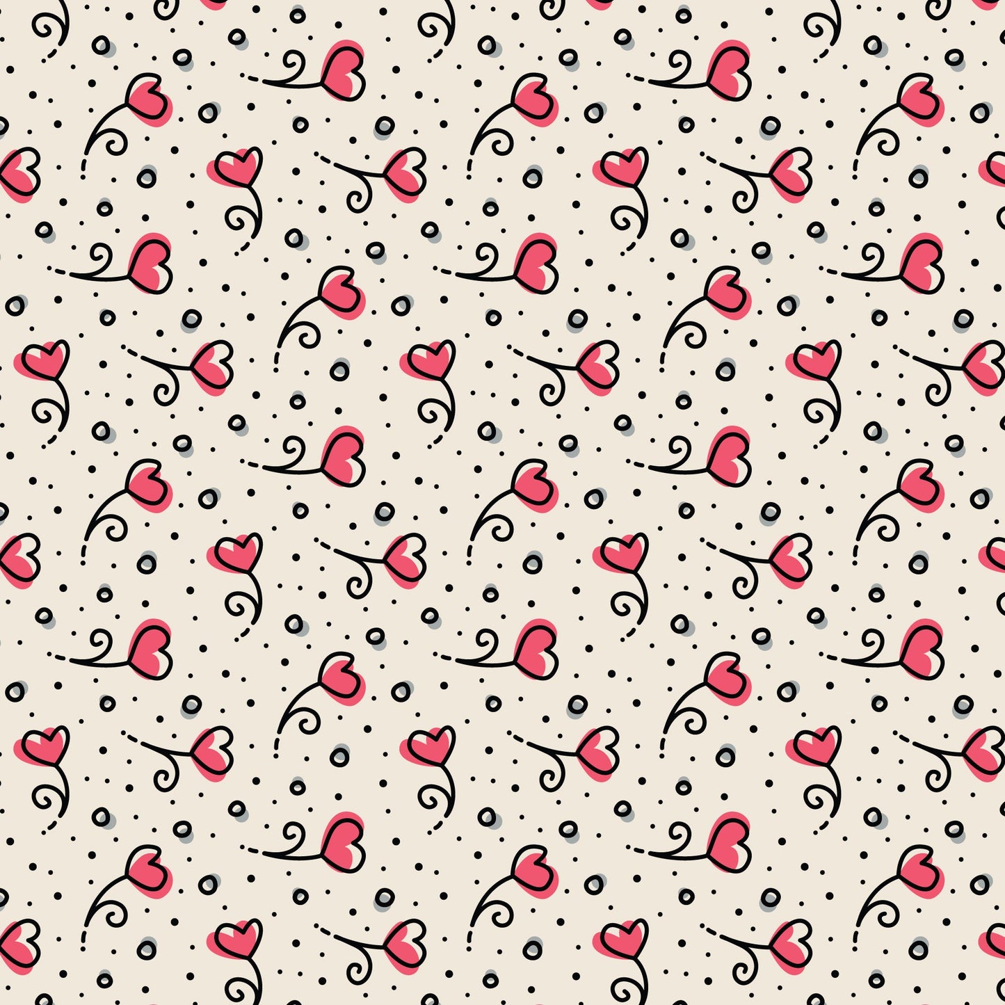 Pink Heart Blossoms Love Ink 3384 Cotton 44”/45” Fabric Per Yard
