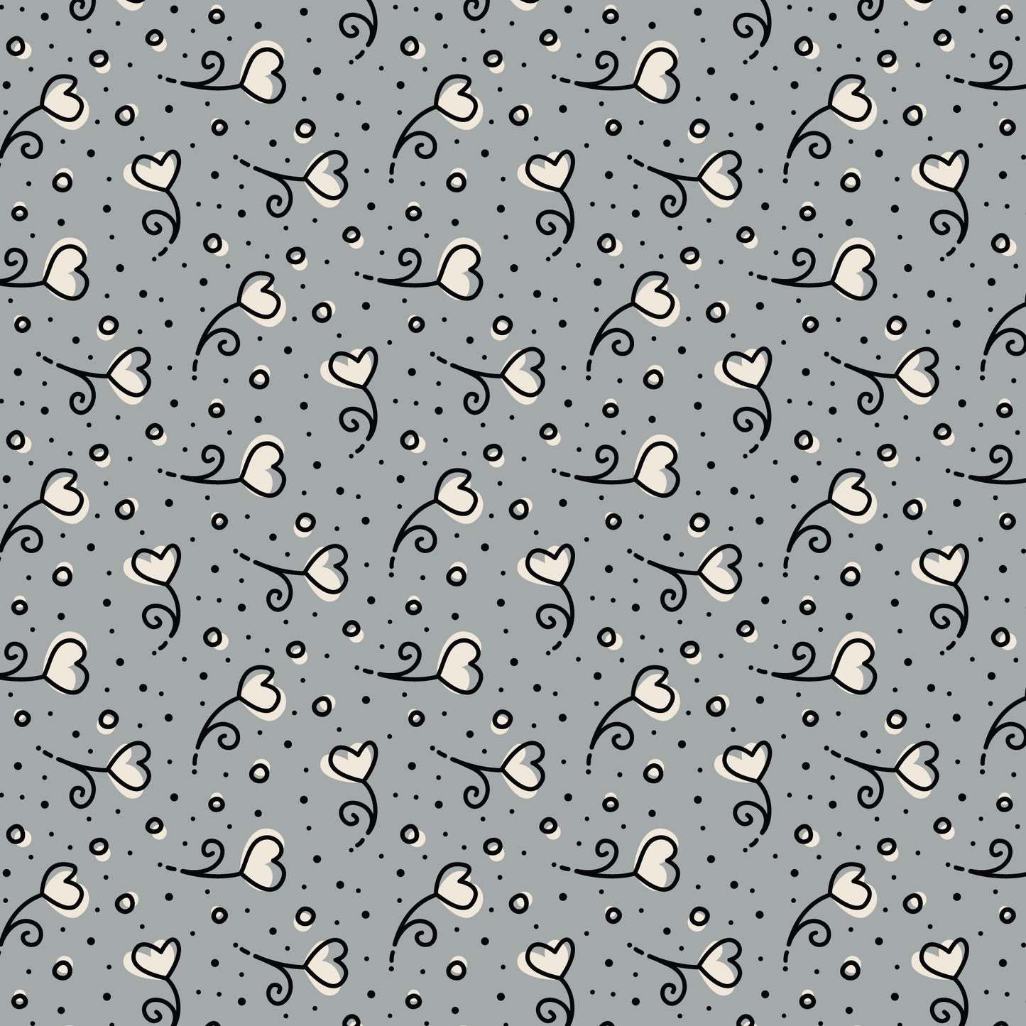 Gray Heart Blossoms Love Ink 3384 Cotton 44”/45” Fabric Per Yard
