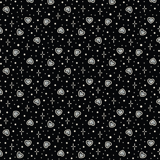 Black Hearts Love Ink 3388 Cotton 44”/45” Fabric Per Yard