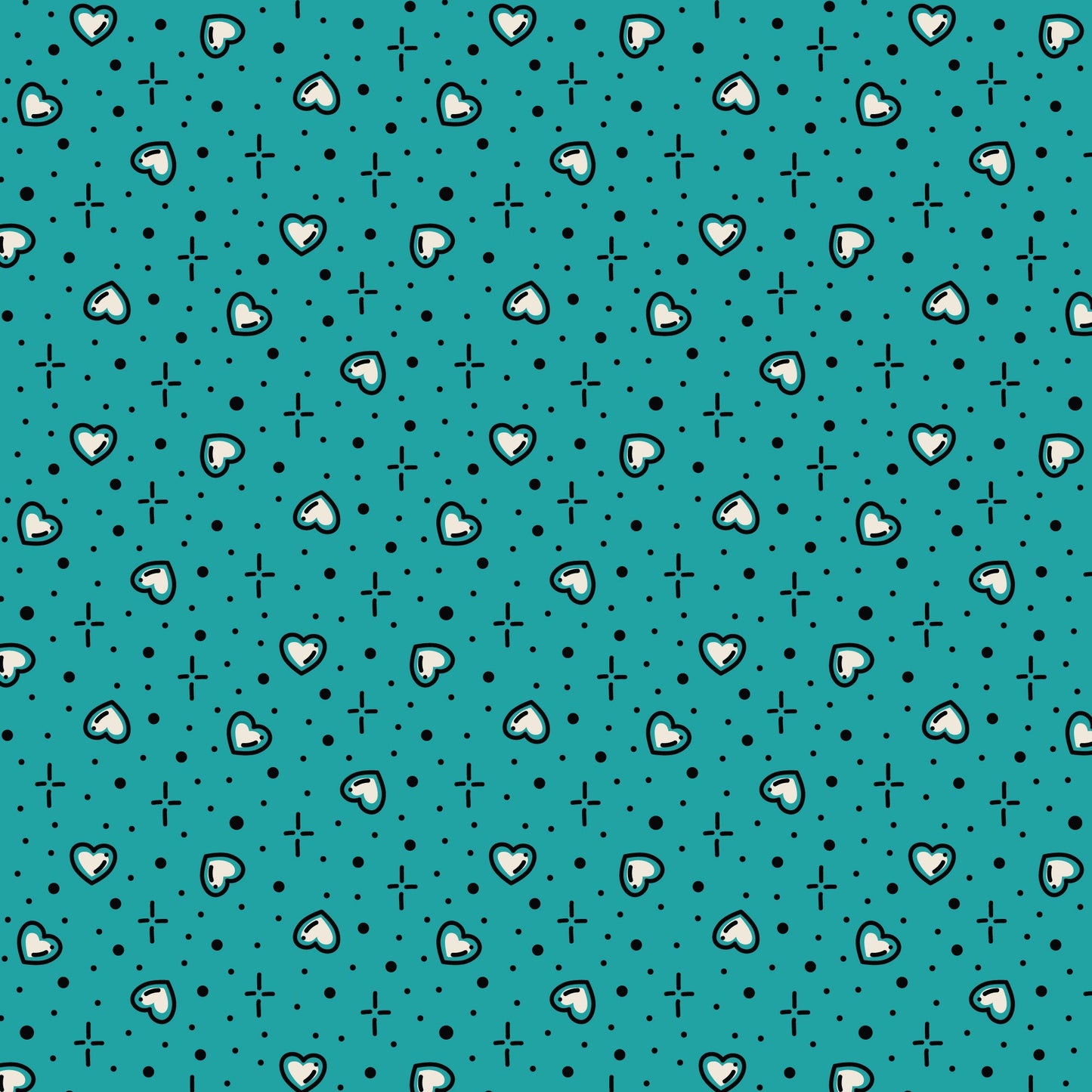 Teal Hearts Love Ink 3388 Cotton 44”/45” Fabric Per Yard