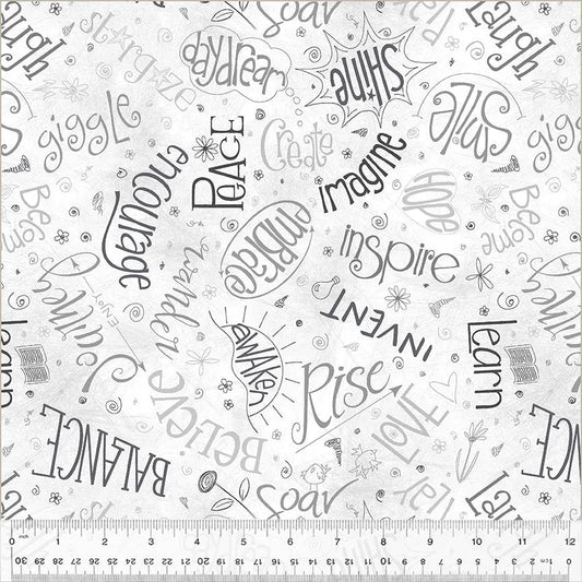 White Noteworthy Aspirations Wideback Cotton Fabric per yard