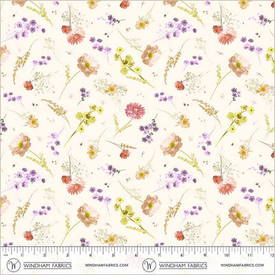 Aviva Floral Charm Ivory Cotton 44"/45" Fabric Per Yard