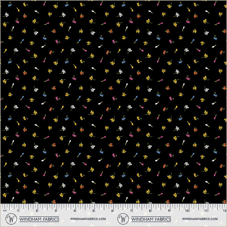 Black Floret Midnight Blooms Cotton 44"/45" Fabric Per Yard