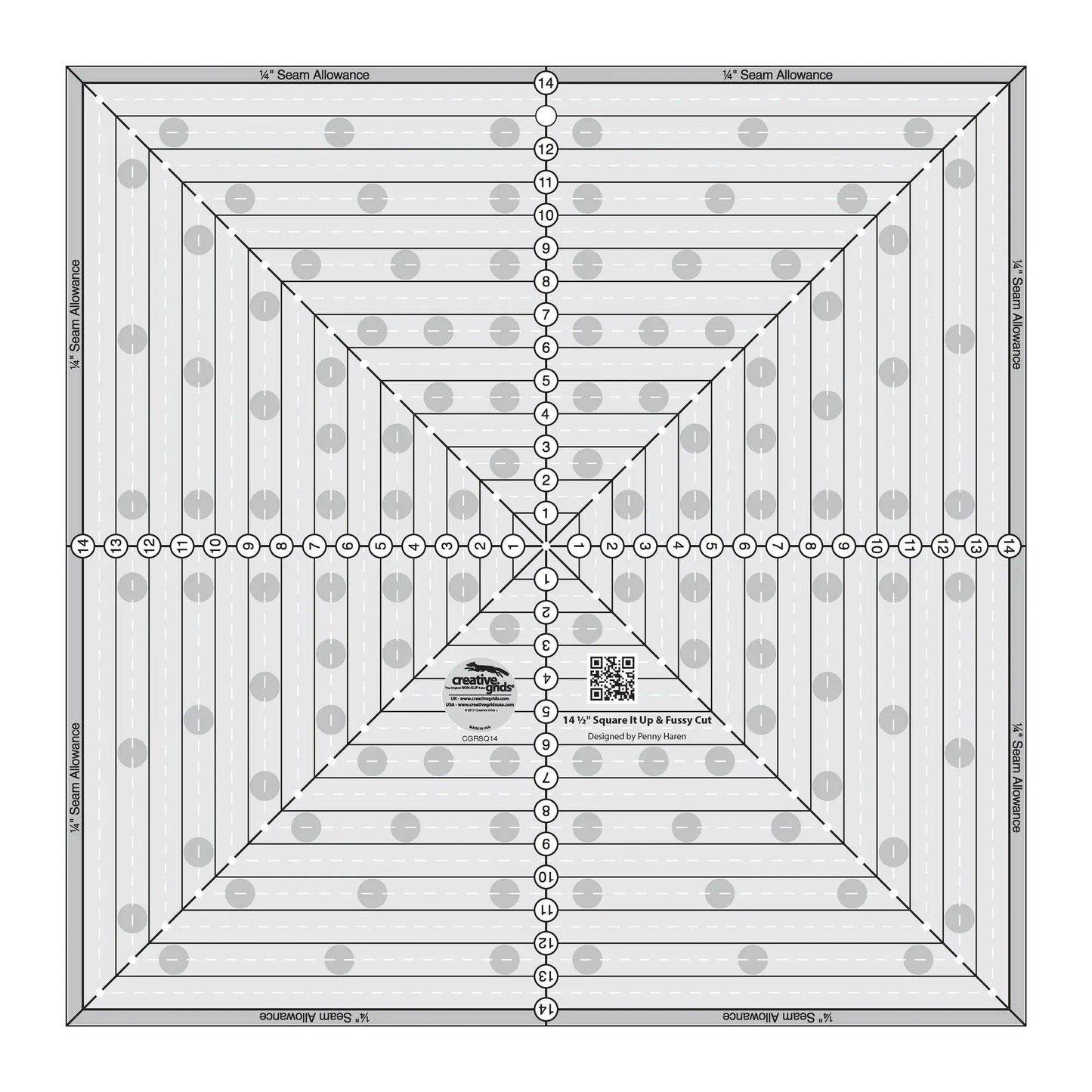 Creative Grids 14-1/2in Square It Up or Fussy Cut Square Quilt Ruler
