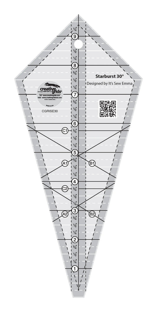 Creative Grids Starburst 30 Degree Triangle Quilt 9-1/2in Ruler