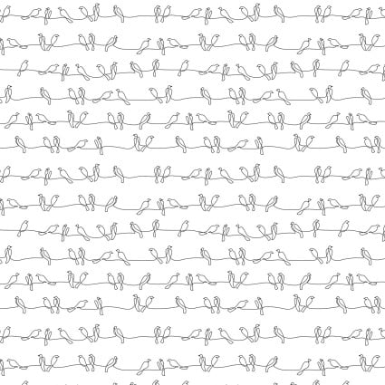 Flock Together Birds on Wire White Cotton 44"/45" Fabric Per Yard