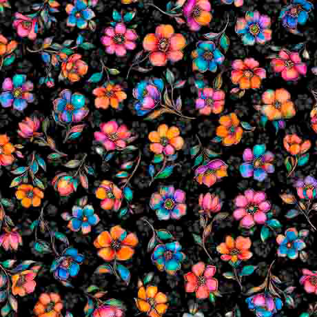 Fluttering Gardens Small Floral Black Cotton 44"/45" Fabric Per Yard
