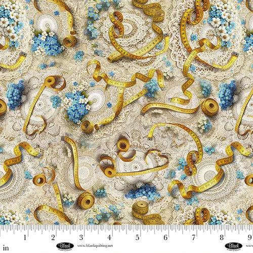 Forget Me Not Ecru Cotton 44"/45" Fabric Per Yard
