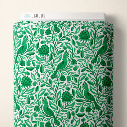 Green EsmŽralda Birds and Branches Cotton 44”/45” Fabric Per Yard