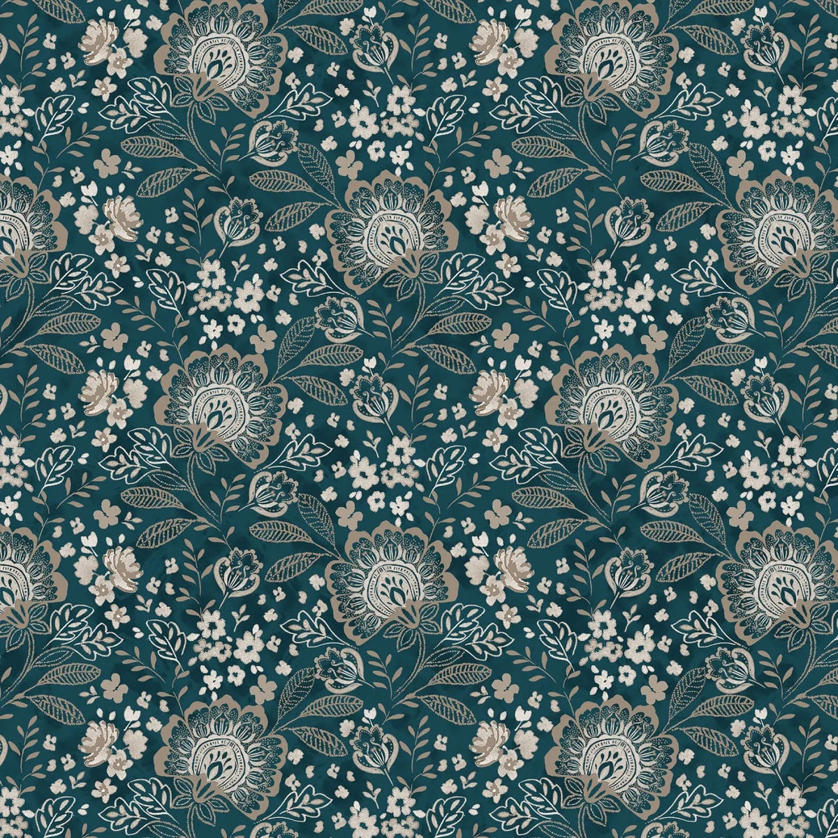 Green Jacobean Allover Elizabeth Wideback Fabric Per Yard