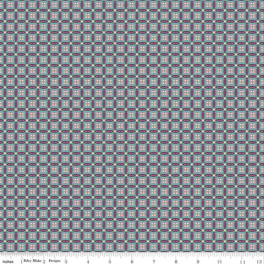 Juju's Petals Mosaic Teal Cotton 43"/44" Fabric Per Yard