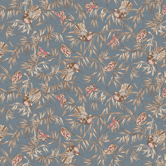 Birds and Butterflies Blue Meadow Blush 43"/44" Cotton Fabric Per Yard