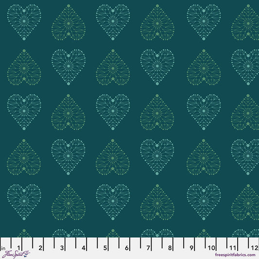 Enrapture by Giucy Giuce Amour - Turquoise Cotton 44"/45" Fabric Per Yard