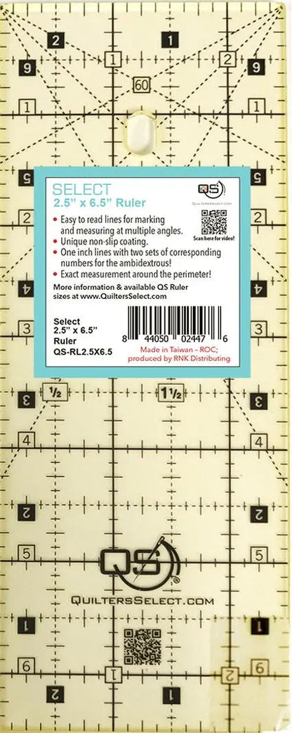 Quilters Select 2.5" x 6.5" Non-Slip Ruler