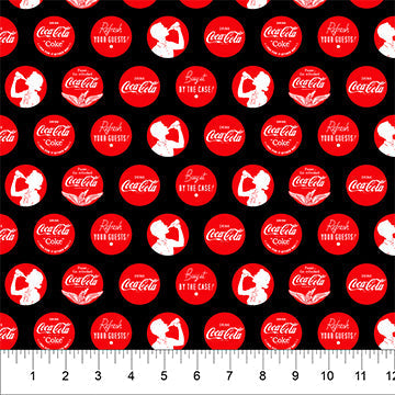 Red Bottle Top Coca-Cola Cotton 44"/45" Fabric Per Yard