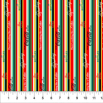 Red Multi Strips Coca-Cola Cotton 44"/45" Fabric Per Yard