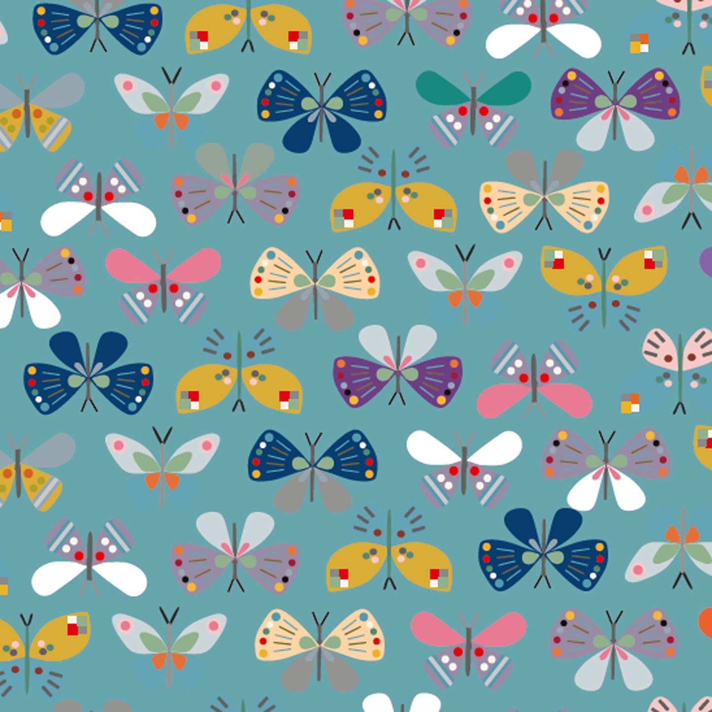 Teal Butterfly 43"/44" Cotton Fabric Per Yard