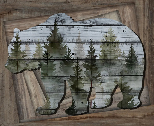 Slate Bear Panel Out of the Woodwork Cotton 44"/45" Fabric Per Yard