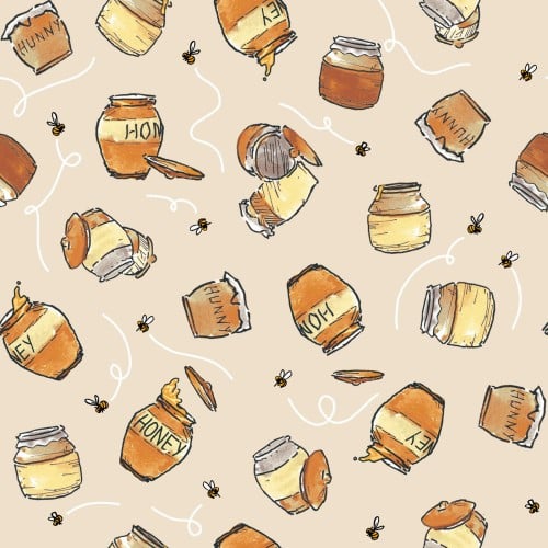 Taupe Classic Winnie Honey Pots Cotton 43"/44" Fabric Per Yard