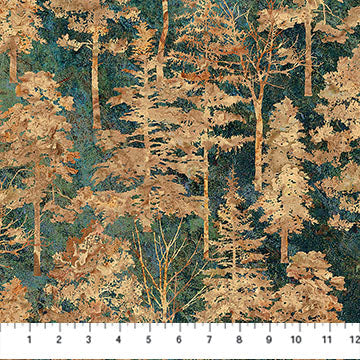 Teal Trees Rooted Stonehenge DP28767-69 Cotton 44"/45" Fabric Per Yard