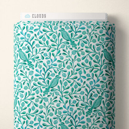 Turquoise Felipe Birds and Branches Cotton 44”/45” Fabric Per Yard