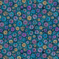 Turquoise Mosaic Blooms Tile Coordinate Cotton 44/45 Fabric Per Yard