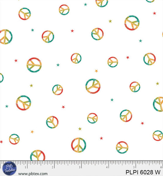 White Rainbow Peace Symbol Peace, Love, Pickleball Cotton 44”/45” Fabric Per Yard