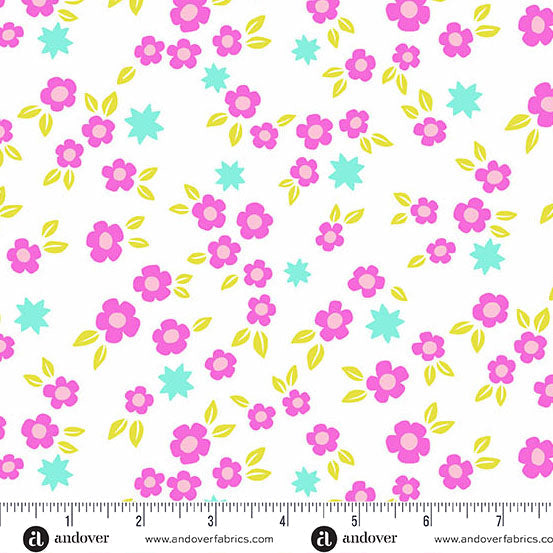 White Starry Blooms Color Pop Playground Cotton 44"/45" Fabric Per Yard