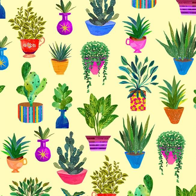 Yellow Houseplants Books are Magic Cotton 44"/45" Fabric Per Yard