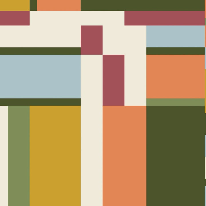 Orange and Green American Bold Oak Park Cotton 44”/45” Fabric Per Yard